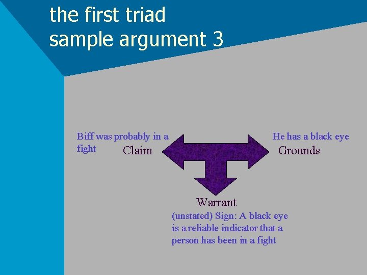 the first triad sample argument 3 Biff was probably in a fight Claim He