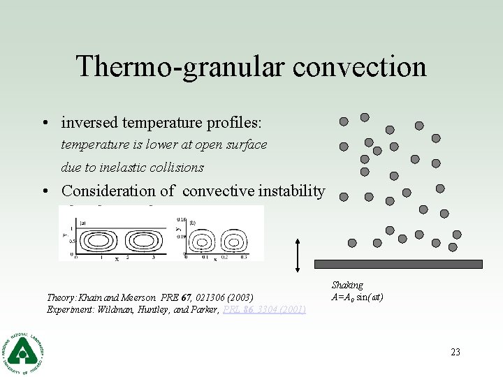 Thermo-granular convection • inversed temperature profiles: temperature is lower at open surface due to