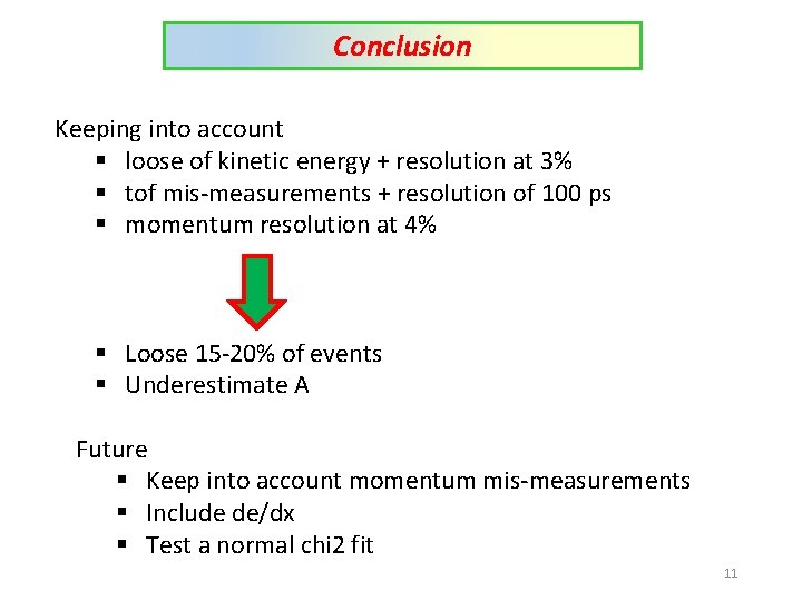 Conclusion Keeping into account § loose of kinetic energy + resolution at 3% §