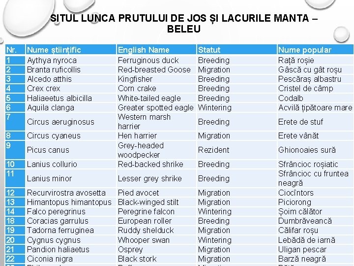 SITUL LUNCA PRUTULUI DE JOS ȘI LACURILE MANTA – BELEU Nr. 1 2 3