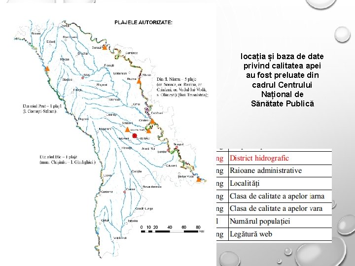 locația și baza de date privind calitatea apei au fost preluate din cadrul Centrului