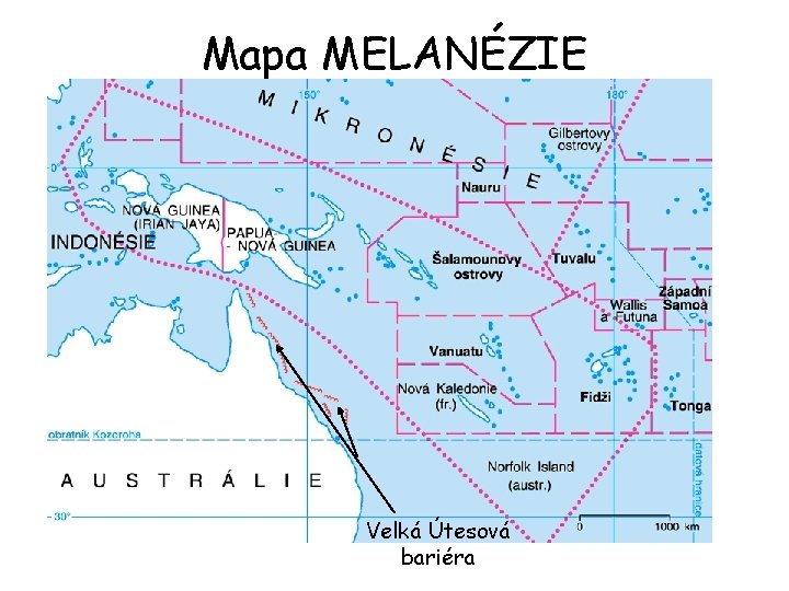 Mapa MELANÉZIE Velká Útesová bariéra 
