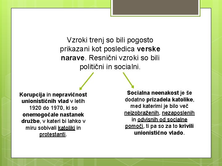 Vzroki trenj so bili pogosto prikazani kot posledica verske narave. Resnični vzroki so bili Vzroki trenj so bili pogosto prikazani kot posledica verske narave. Resnični vzroki so bili