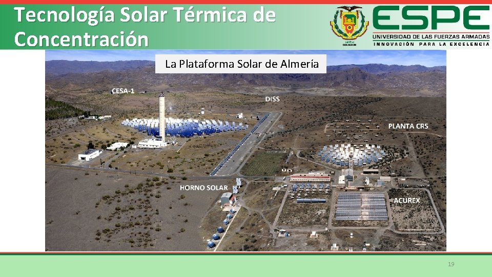 Tecnología Solar Térmica de Concentración La Plataforma Solar de Almería 19 