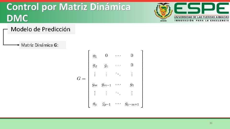 Control por Matriz Dinámica DMC Modelo de Predicción Matriz Dinámica G: 36 