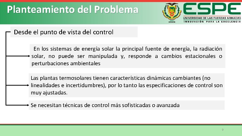 Planteamiento del Problema Desde el punto de vista del control En los sistemas de