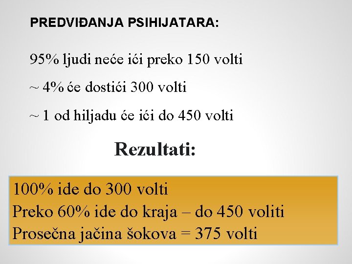 PREDVIĐANJA PSIHIJATARA: 95% ljudi neće ići preko 150 volti ~ 4% će dostići 300