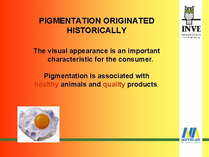 PIGMENTATION ORIGINATED HISTORICALLY The visual appearance is an important characteristic for the consumer. Pigmentation