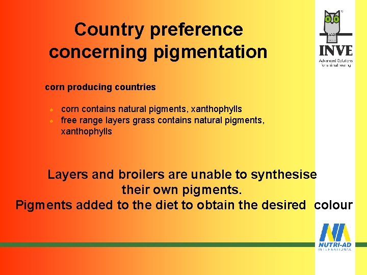 Country preference concerning pigmentation corn producing countries l l corn contains natural pigments, xanthophylls