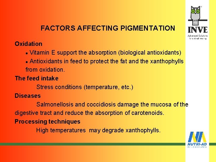 FACTORS AFFECTING PIGMENTATION Oxidation l Vitamin E support the absorption (biological antioxidants) l Antioxidants