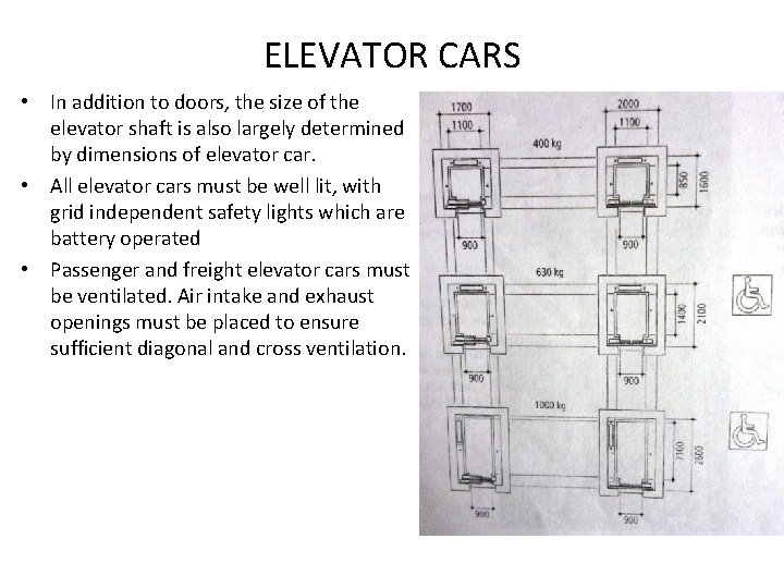 ELEVATOR CARS • In addition to doors, the size of the elevator shaft is