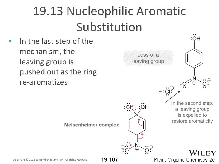 19. 13 Nucleophilic Aromatic Substitution • In the last step of the mechanism, the