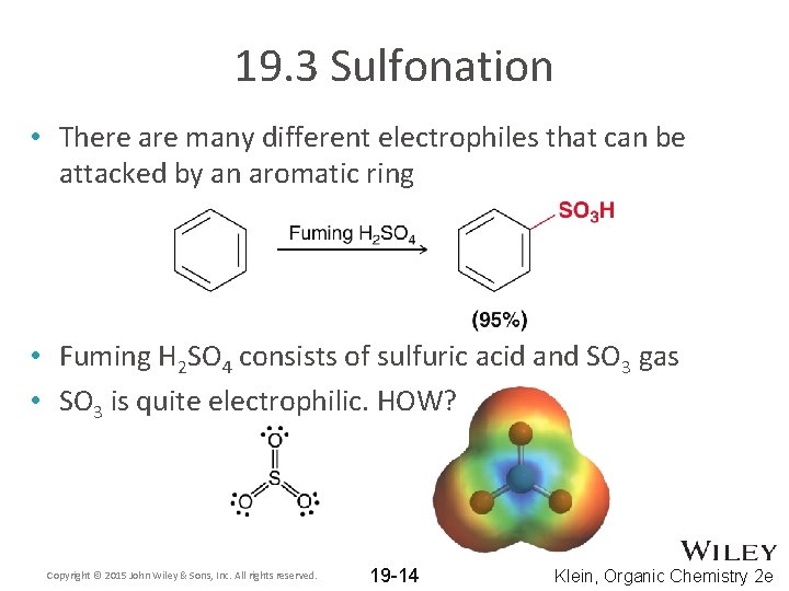 19. 3 Sulfonation • There are many different electrophiles that can be attacked by