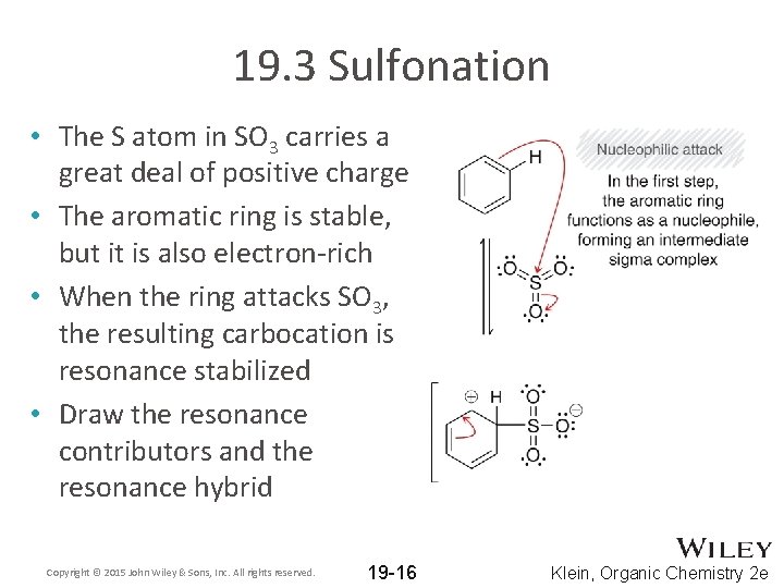 19. 3 Sulfonation • The S atom in SO 3 carries a great deal