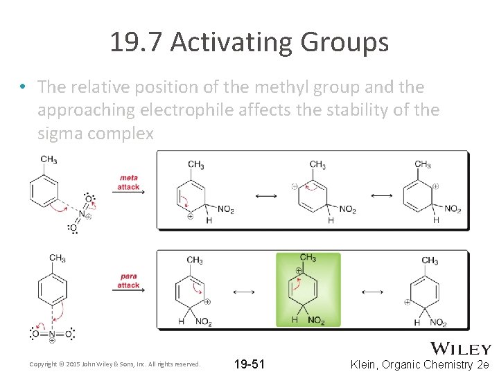 19. 7 Activating Groups • The relative position of the methyl group and the