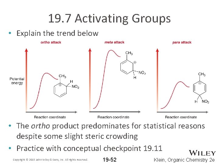 19. 7 Activating Groups • Explain the trend below • The ortho product predominates