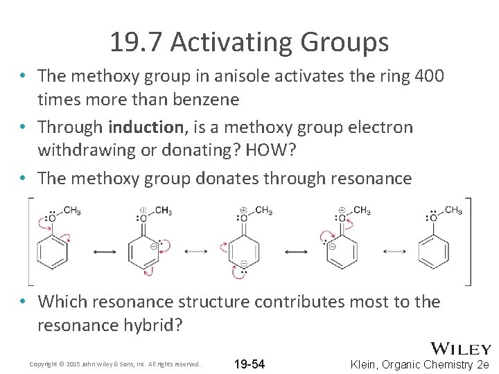 19. 7 Activating Groups • The methoxy group in anisole activates the ring 400