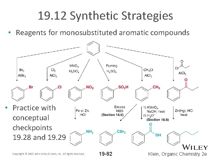 19. 12 Synthetic Strategies • Reagents for monosubstituted aromatic compounds • Practice with conceptual