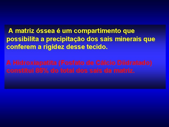 A matriz óssea é um compartimento que possibilita a precipitação dos sais minerais que