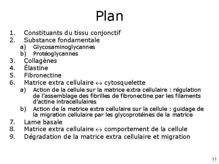 Plan 1. 2. 3. 4. 5. 6. Constituants du tissu conjonctif Substance fondamentale a)