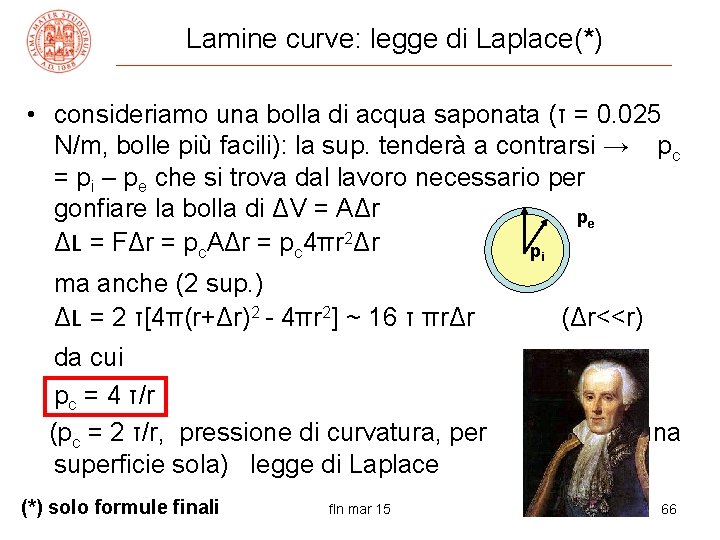 Lamine curve: legge di Laplace(*) • consideriamo una bolla di acqua saponata (τ =