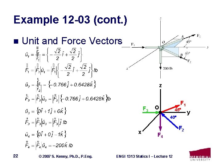 Example 12 -03 (cont. ) n Unit and Force Vectors z F 3 F
