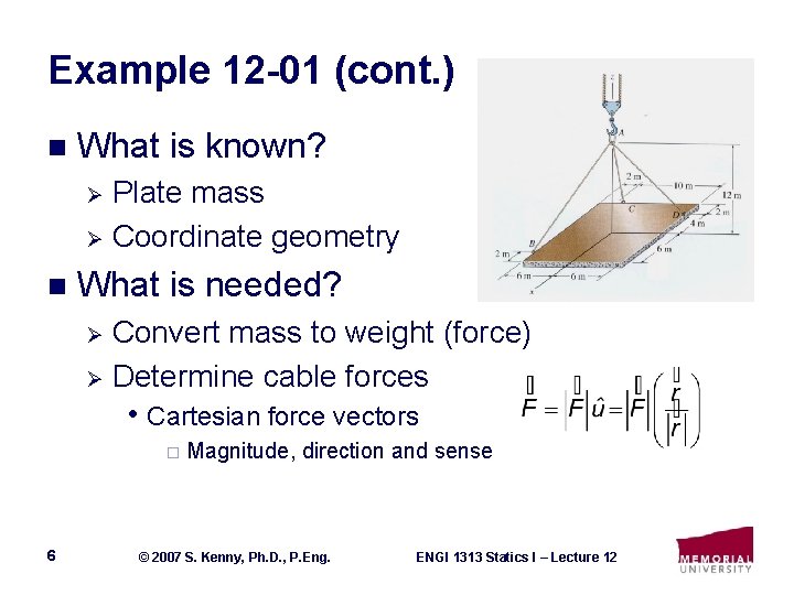 Example 12 -01 (cont. ) n What is known? Plate mass Ø Coordinate geometry