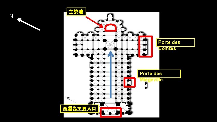 N 主祭壇 Porte des Comtes Porte des Miégeville 西邊為主要入口 