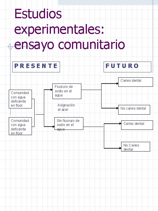 Estudios experimentales: ensayo comunitario PRESENTE FUTURO Caries dental Comunidad con agua deficiente en flúor