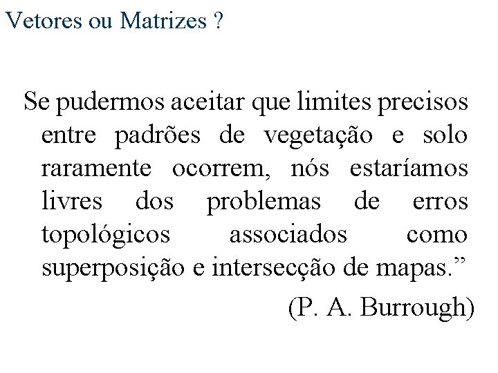 Vetores ou Matrizes ? Se pudermos aceitar que limites precisos entre padrões de vegetação