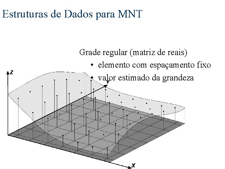 Estruturas de Dados para MNT Grade regular (matriz de reais) • elemento com espaçamento