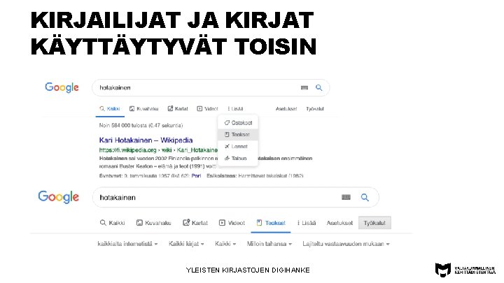 KIRJAILIJAT JA KIRJAT KÄYTTÄYTYVÄT TOISIN YLEISTEN KIRJASTOJEN DIGIHANKE 