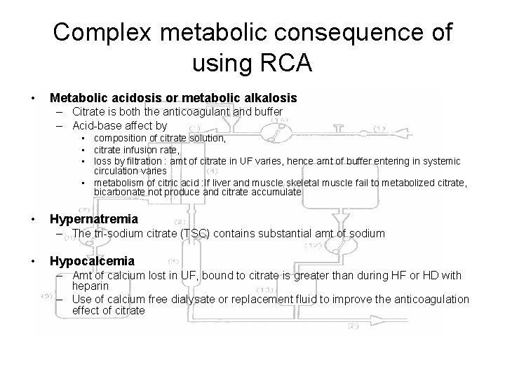 Complex metabolic consequence of using RCA • Metabolic acidosis or metabolic alkalosis – Citrate