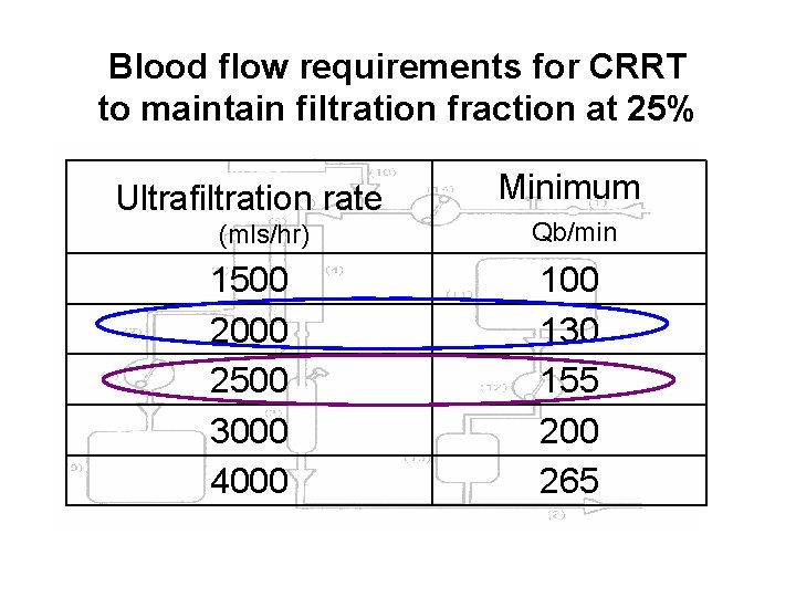 Blood flow requirements for CRRT to maintain filtration fraction at 25% Ultrafiltration rate (mls/hr)