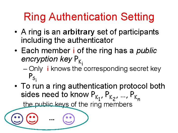 Ring Authentication Setting • A ring is an arbitrary set of participants including the