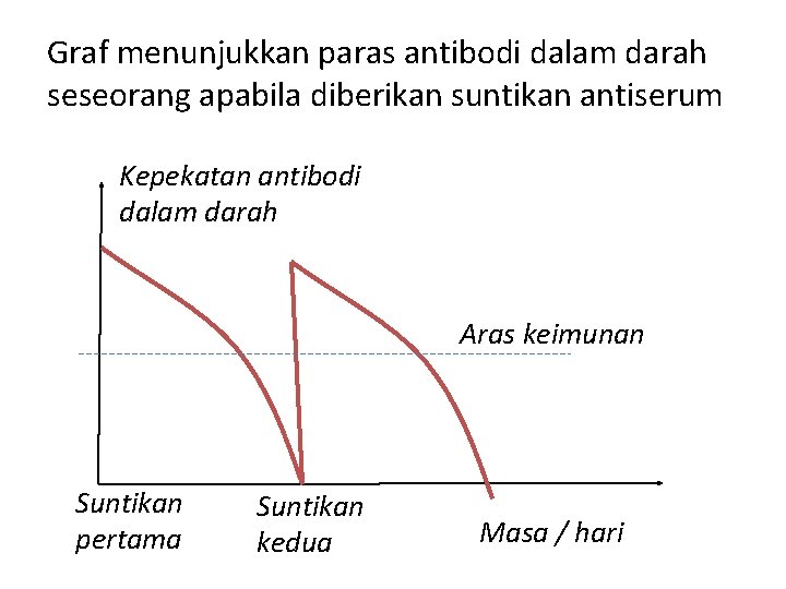 Graf menunjukkan paras antibodi dalam darah seseorang apabila diberikan suntikan antiserum Kepekatan antibodi dalam