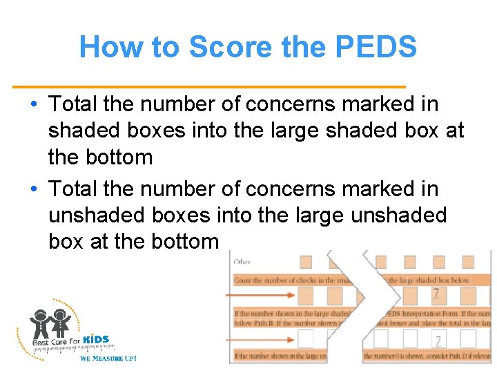 How to Score the PEDS • Total the number of concerns marked in shaded