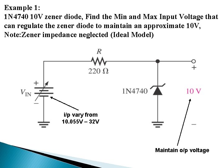 Example 1: 1 N 4740 10 V zener diode, Find the Min and Max