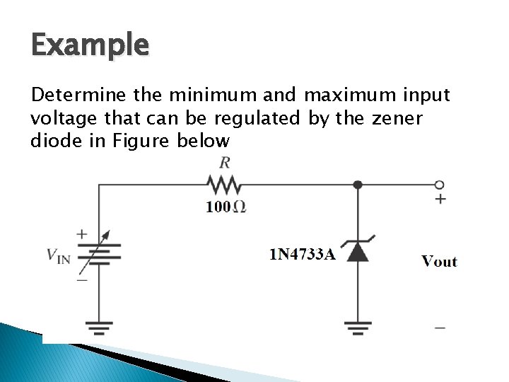 Example Determine the minimum and maximum input voltage that can be regulated by the