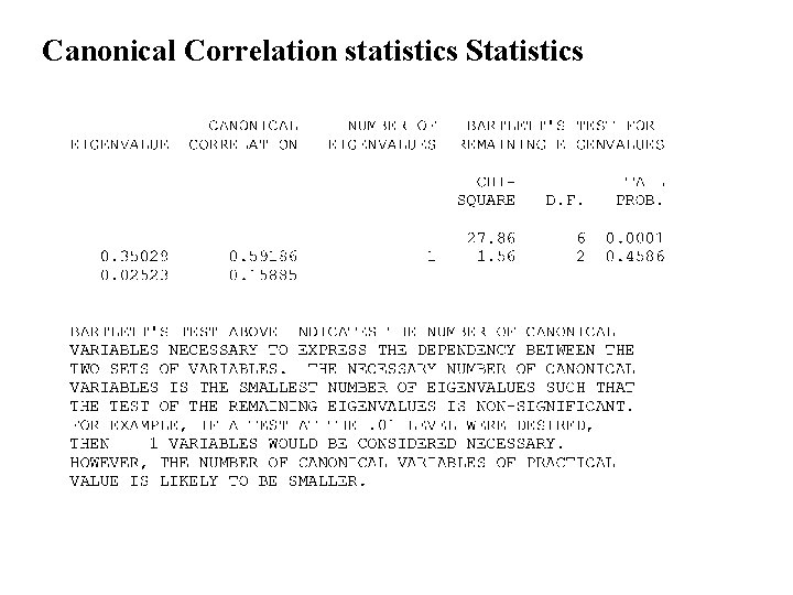 Canonical Correlation statistics Statistics 