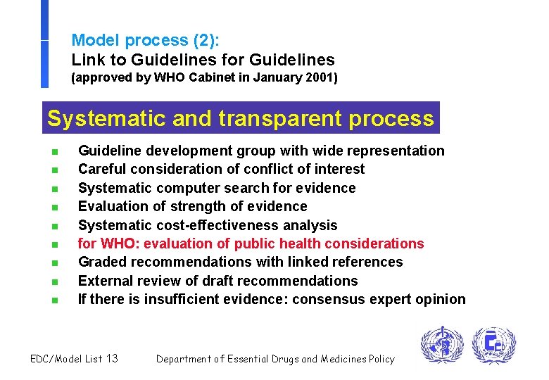 Model process (2): Link to Guidelines for Guidelines (approved by WHO Cabinet in January