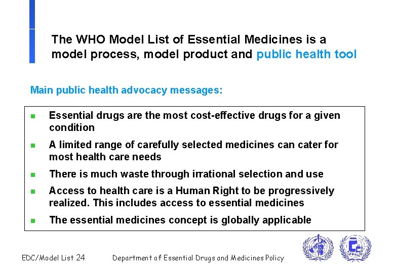 The WHO Model List of Essential Medicines is a model process, model product and