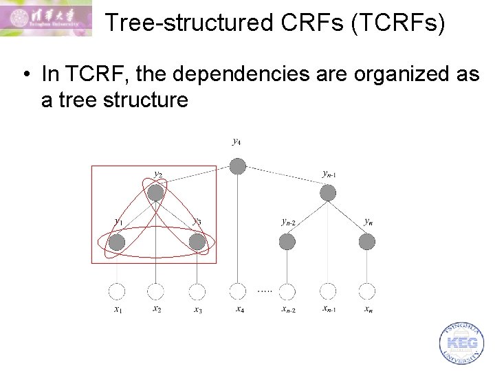 Tree-structured CRFs (TCRFs) • In TCRF, the dependencies are organized as a tree structure