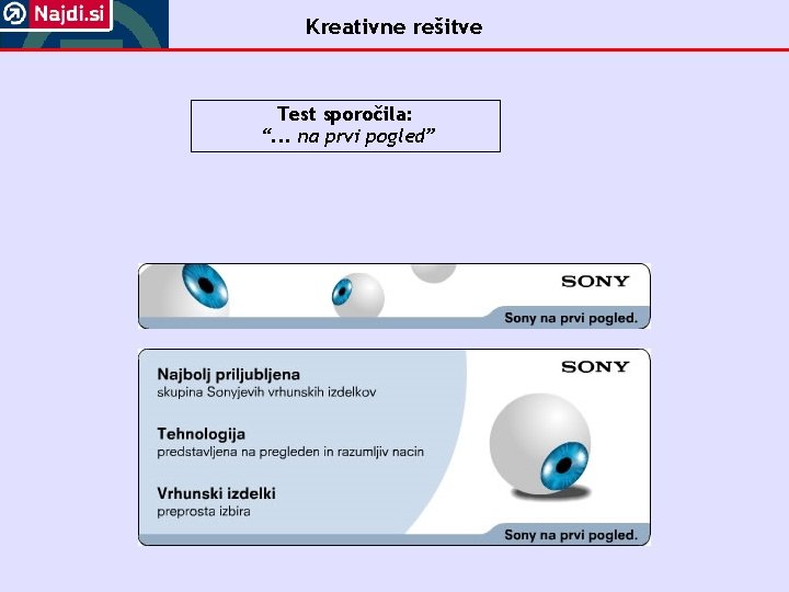 Kreativne rešitve Test sporočila: “. . . na prvi pogled” 