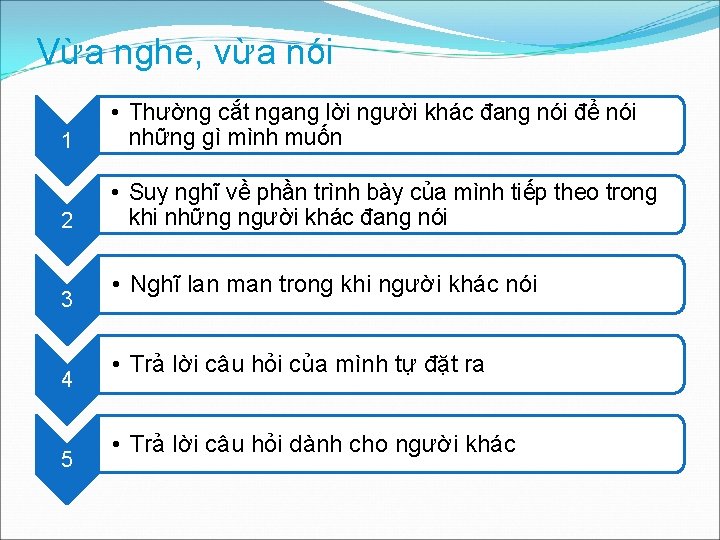 Vừa nghe, vừa nói 1 • Thường cắt ngang lời người khác đang nói