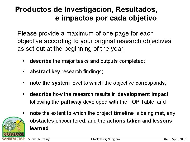 Productos de Investigacion, Resultados, e impactos por cada objetivo Please provide a maximum of