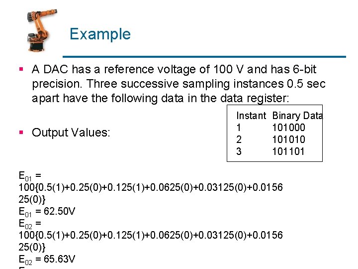 Example § A DAC has a reference voltage of 100 V and has 6