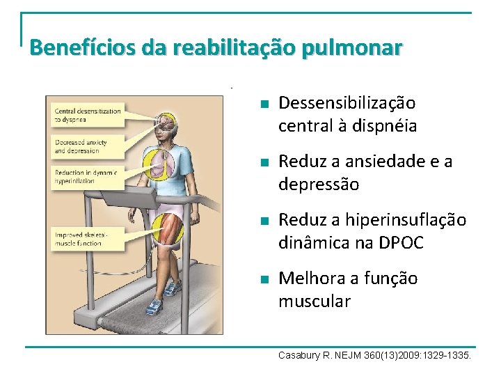 Benefícios da reabilitação pulmonar n n Dessensibilização central à dispnéia Reduz a ansiedade e Benefícios da reabilitação pulmonar n n Dessensibilização central à dispnéia Reduz a ansiedade e