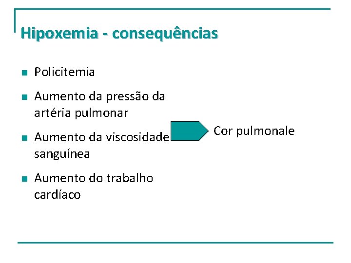 Hipoxemia - consequências n n Policitemia Aumento da pressão da artéria pulmonar Aumento da Hipoxemia - consequências n n Policitemia Aumento da pressão da artéria pulmonar Aumento da