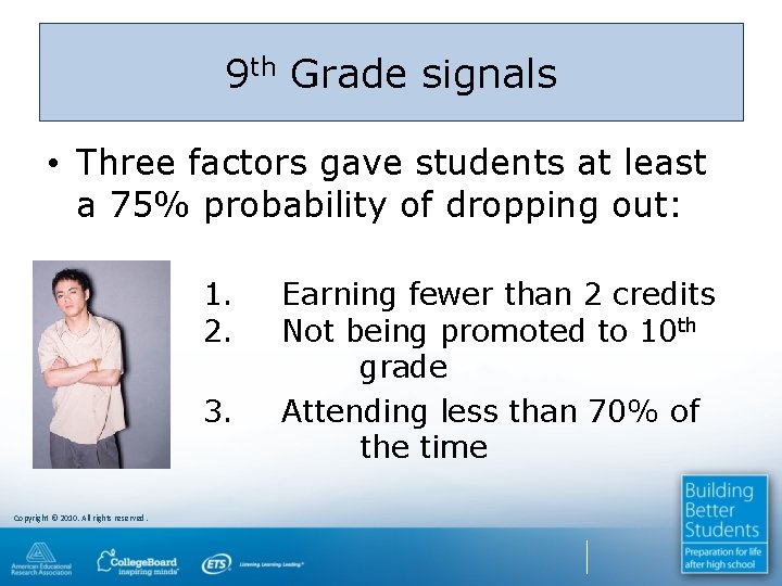 9 th Grade signals • Three factors gave students at least a 75% probability